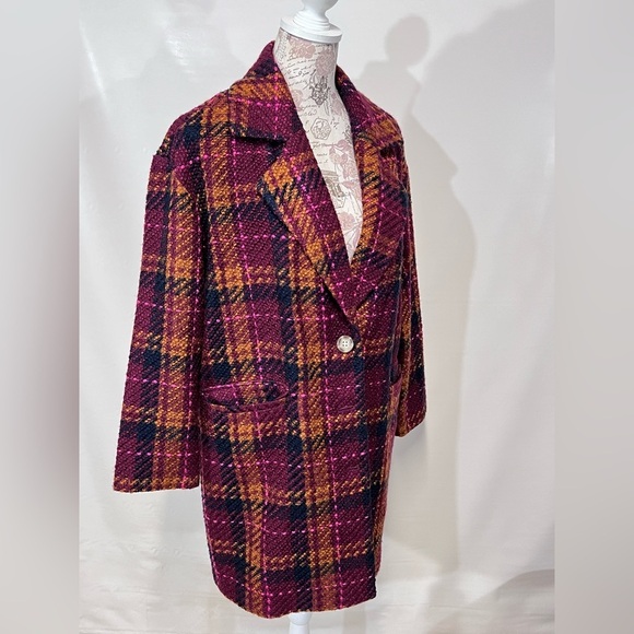 A NEW DAY Maroon, orange & black plaid wool blend jacket size M - Picture 8 of 14